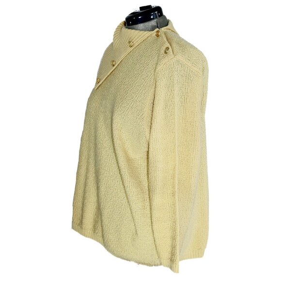 Vintage 80s HUNTERS RUN Women's 1X Yellow Sweater Chunky Preppy Cowl Cottagecore - Picture 3 of 5